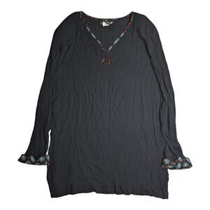 Vtg 1990s Carole Little Black Gauzy Crinkled Geometric Trim Bead Pullover Top 14
